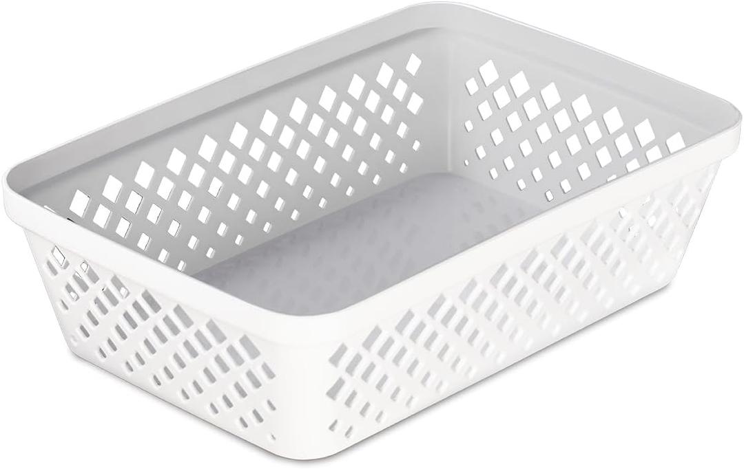 Glad Plastic Storage Basket Set - Multipurpose Drawer Trays, Kitchen Pantry Containers, and Bathroom Bins - 2 Pack Medium Organizers, White