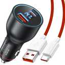 Car Charger for SuperVOOC 120W 100W for OnePlus 13 13R 10T 12R 12 11 10 Pro Nord 2T, 65W Warp Charger for OnePlus Nord N30 Open Pad 9 Pro 8 7T 6 6T LED Display USB C Car Charge Adapter 3.3FT Cable