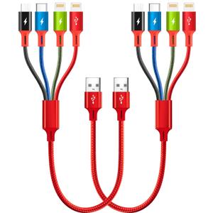 Short Multi Charging Cable, 1Ft/2Pack Multi Charging Cord, 4 in 1 Multiple USB Charger Cable,Fast Charging with IP/Type C/Micro USB Ports for Cell Phones/iPhone Series/Tablets/Galaxy/PS and More