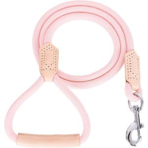 Mile High Life | Premium Leather Dog Leash | Strong Rope Leash | Leather Handle | Zinc Alloy Strong Clasp | Small Medium Large Dogs | 4/5/6 Feet(Pink, 48 Inch (Pack of 1))