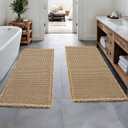 MIULEE Set of 2 Waffle Bathroom Runner Rugs, Boho Bath Rugs Non Slip Washable, Super Absorbent Runner Bath Mats, Rubber Backed Shower Mats for Hallway Bedroom Laundry Room, Brown, 2'x5'(24x60 Inch)