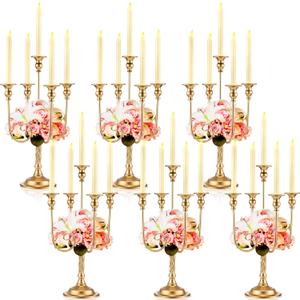 Rtteri 6 Pcs Gold Candelabra Candlestick Holder Metal Candle Stand Candelabra for Taper Candles Table Centerpieces Wedding Christmas Holiday Birthday Party (9.45 x 9.45 x 19.7 Inch,5 Arm)