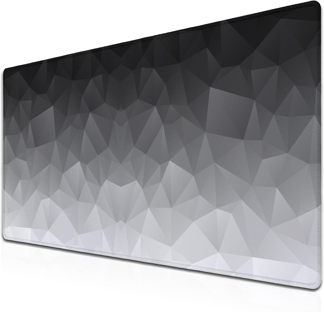 Computer Desk Mat XXL Mousepad Big Mouse Pad Gaming Desk Mats Office Pad Non-Slip Rubber Base Waterproof with Stitched Edges 35.4 X 15.7 for Game Office, White Grey Geometric
