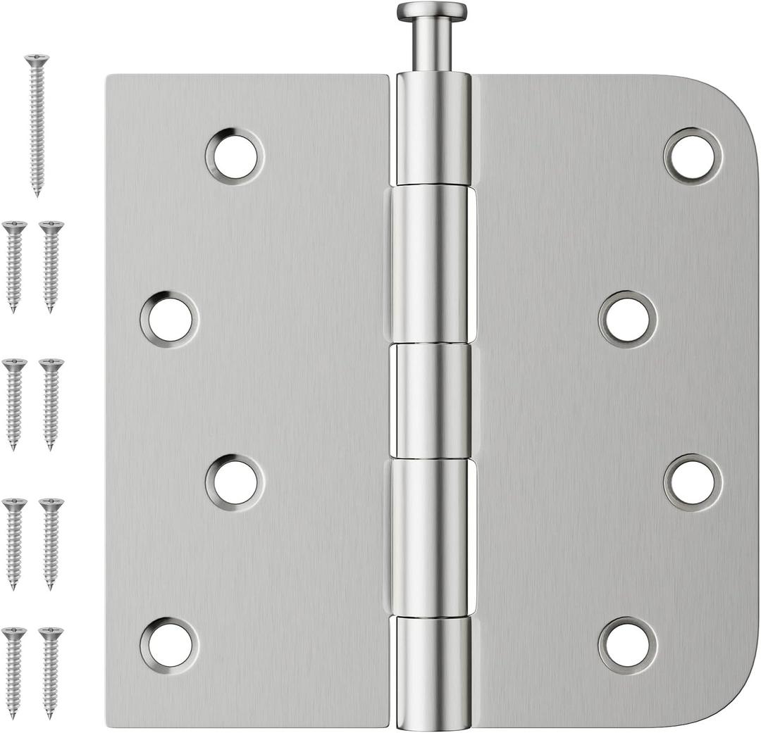Luxbaro 3 Pack Brushed Nickel Door Hinges 4 Inch, Exterior Door Hinges with Square & 5/8" Radius, Removable Pin, Perfect for Heavy-Duty Front & Back Door, Antirust & No Squeaks