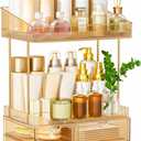 SNSLXH 4 Drawers Makeup Organizer - 4 Tier Makeup Storage, Cosmetics Organiser, Ideal for Cosmetic, 4 Dividers with Drawers for Countertop, Bathroom, Office Supplies, Dresser Transparent Tawny