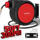 BILITOOLS Retractable Air Hose Reel 3/8" x 50FT Max 300PSI Auto Rewind | Hybrid Air Hose, 5 ft Lead-In Hose, 180 Swivel Wall/Ceiling Mount, Enclosed Air Compressor Hose Reel
