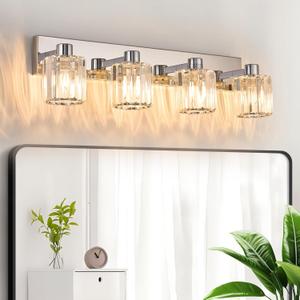 4 Light Crystal Bathroom Light Fixtures Chrome Vanity Lights Modern Bathroom Wall Sconces for Mirror Kitchen Living Room Hallway Porch