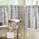 jinchan Floral Kitchen Curtains for Windows 24 Inch Linen Lined Tier Farmhouse Cafe Curtains Country Botanic Small Window Rod Pocket Rustic Flax for Laundry Bathroom RV 2 Panels Blue on Beige, 25"W x 24"L