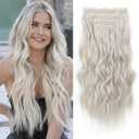 REECHO Clip in Hair Extensions, 4PCS Blonde Hair Extensions 24" Thick Long Beach Waves hair extensions HE003 Invisible Lace Weft Natural Soft Hairpieces for Women Platinum Blonde