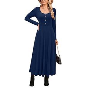 OUGES Women's Maxi Maternity Dress for Photoshoot Fall Long Sleeve Button Square Neck Baby Shower Pregnancy Dresses 2024 (Medium, Pink)