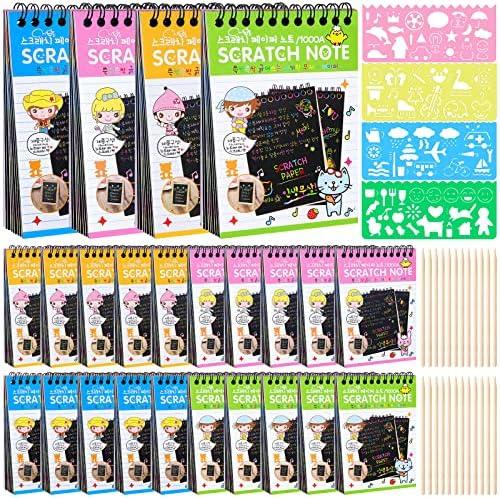 YSCare 42 Pack Scratch Arts and Crafts Notebooks, Rainbow Art Scratch Note, Stuffers Essentials Gifts for Kids Ages 4-8 Birthday Party Favors Classroom Prizes