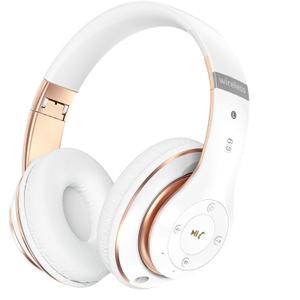 Bluetooth Headphones Over Ear, 6S Foldable Wireless Headphones with 6 EQ Modes, 40 Hours Playtime HiFi Stereo Headset with Mic, Soft Ear Pads, TF/FM for Cellphone/PC/Home (White & Gold)