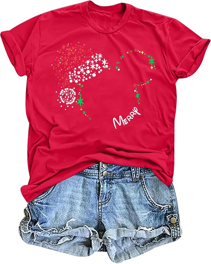 Christmas Shirts for Women Merry Christmas Tshirt Xmas Graphic Print Tee Tops Blouse Gifts (XXL)