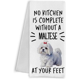 Maltese Dog Dish Tea Towels, 16x24 Inch, 100% Cotton Waffle Weave, Absorbent & Fast Drying, Perfect for Kitchen Decor & Gifts