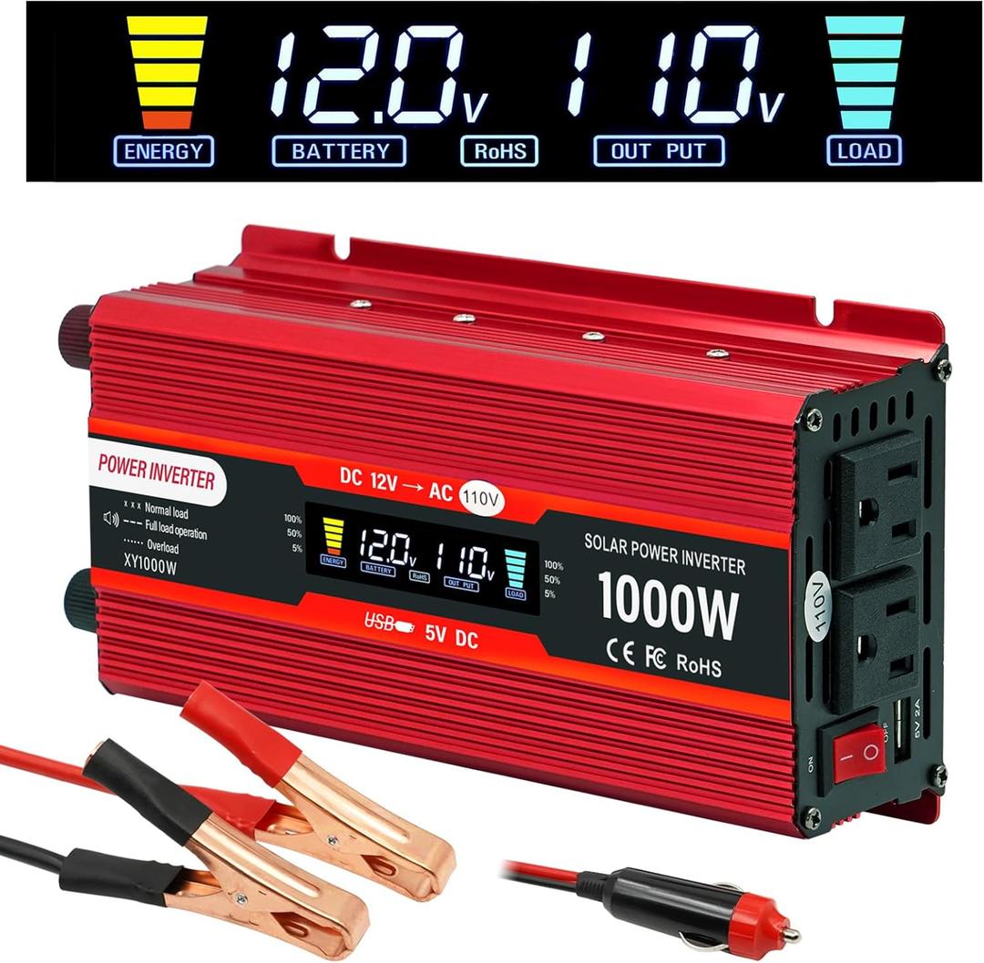 Car Power Inverter 12v to 110v 1000W/2000W(Peak) Power Inverters for Vehicles Truck Home with Dual AC Outlets and 5V USB Charging Port inversor de corriente 12v a 110v (650W)