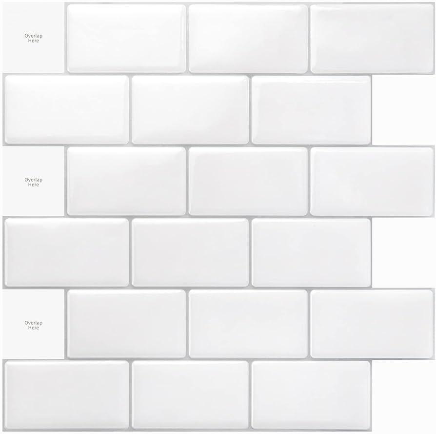 Art3d Premium 10-Sheet Peel and Stick Tile Backsplash - 12"x12" for Kitchen , Bright White