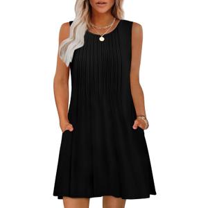 OFEEFAN Summer Dresses for Women 2025 Loose Beach Vacation Casual Crew Neck Sleeveless Sundresses with Pockets Tank Dress (Medium, Black)