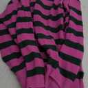 Womens Striped Sweater, Oversized Long Sleeve Sweater Top  (Pink Green, XL)