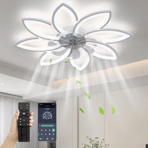 35" Ceiling Fans With Lights and Remote, Modern Ceiling Fan With Light, 6 Speeds 3 Light Color Low Profile Ceiling Fan With Light For Bedroom Living Room (White)