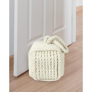 5.5 Lbs Weighted Decorative Door Stopper for Bottom of Door, Cute Door Stop for Heavy Duty Doors, Soft Rope Knot Doorstop for Nautical Home Decor, Beige
