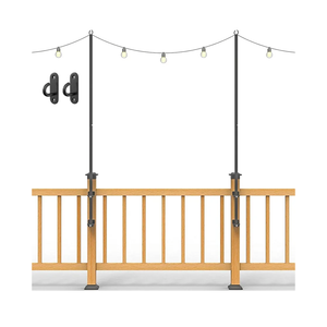 2 Pack String Light Poles - Stainless Steel 6.5FT Deck Lights Poles with 2 Wall Hooks for Outdoor Light, String Lights, with SS Screws for Wood Posts Deck Decor (Black)