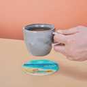 Summer Beach Leather Drink Coasters Set of 6 with Holder Ocean Scene Print Round Cup Coaster for Table Decor