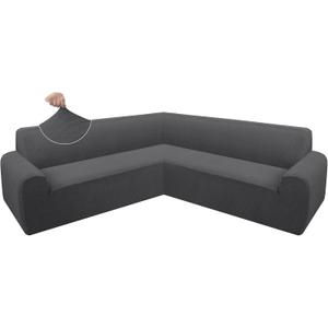 ALIECOM Extra Soft Corner Sectional Sofa Covers L Shaped Couch Cover Sectional Slipcovers with Non Slip Foams Jacquard Stretch U Shape Furniture Protector for Pets Dogs (Dark Grey, X-Large)