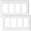 4-Pack Quad Decorator Outlet Cover Plate, White Decorative Switch Plates and Outlet Covers, Natural Bamboo Fiber Wall Plates for Electrical Outlets, Receptacle, GFCI Outlet, Dimmer Switch