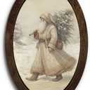 Wheatwin Vintage Christmas Santa Oval Framed Wall Art, Santa Picture Framed Wall Art, Neutral Winter Christmas Tree Wooden Wall Decor for Home Bedroom Living Room 14.5x9 Inch