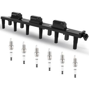 UF296 Ignition Coil & Iridium Spark Plugs Compatible with Jeep 2000-2004 Grand Cherokee L6 4.0L, 2000-2006 Wrangler TJ L6 4.0L, Replaces 56041476AA 56041476AB C1263