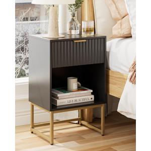 Masupu Fluted Nightstand,Modern Night Stand Wood Bedside Table with Storage Drawer Side End Table for Bedroom,Living Room,Office,Black 11.42"D x 15.35"W x 24.21"H