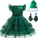 keaiyouhuo Girls Christmas Tree Dress Costume Kid Xmas Outfit with Accessories (6-7 Years)
