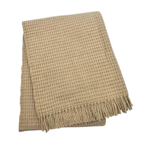 HomeRoots Stone Cotton Blend Woven Plush Throw Blanket with Fringe, 24"×16", 48"×20"