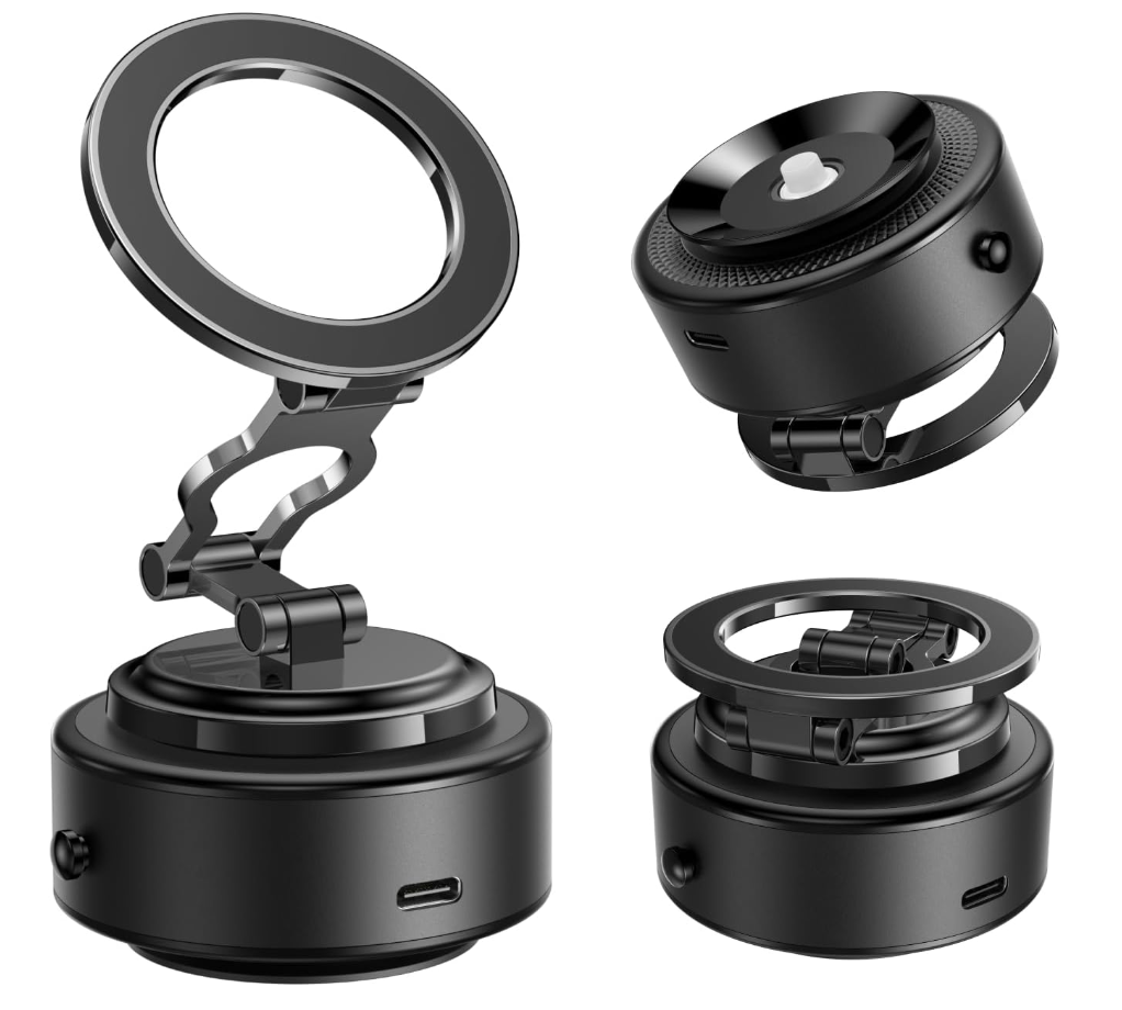 TELESIN Electric Magsafe Car Mount Vacuum Magnetic Car Phone Holder 105N 360° Reinforced Adjustable Swivel Lock, Suction Cup Phone Mount for Your Car/Gym/Mirror/iPhone & Android