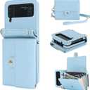 KIHUWEY for Samsung Galaxy Z Flip 4 Wallet Case, Crossbody Purse with Credit Card Slot Holder RFID Blocking PU Leather Adjustable Lanyard Detachable Strap Wrist for Women (Blue)