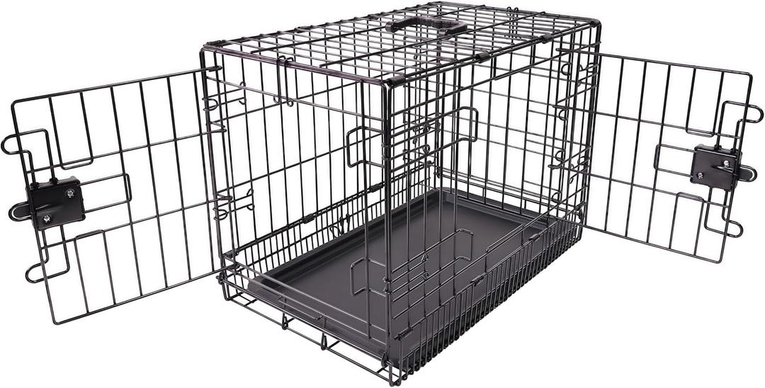 Amazon Basics Portable, Foldable Metal Wire Dog Crate with Removable Tray, Double Door, Divider Panel, 24" x 18" x 20", Black