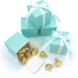 Small Cube Turquoise Candy Treat Boxes Bulk Teal Blue Gift Boxes Wedding Favors Baby Bridal Shower Birthday Party Boxes Supplies, 50pc (Aqua Blue)