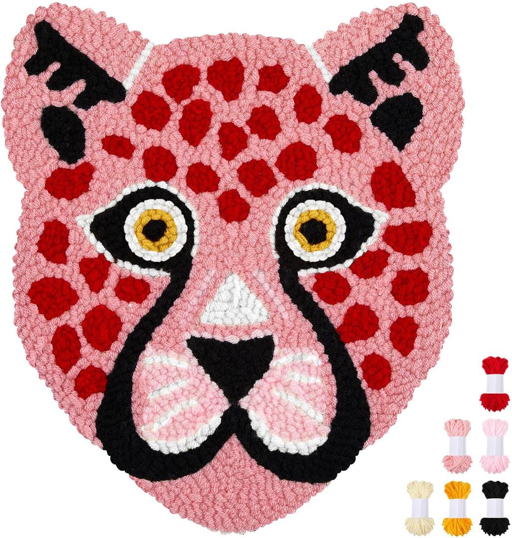Preboun Leopard Punch Needle Kit, Punch Needle Embroidery Kit for Beginners Adults, 11.8''x11.8'' Punch Needle Set Including Yarns Tools, DIY Punch Needle Kit for Wall Decorations and Seat Cushions