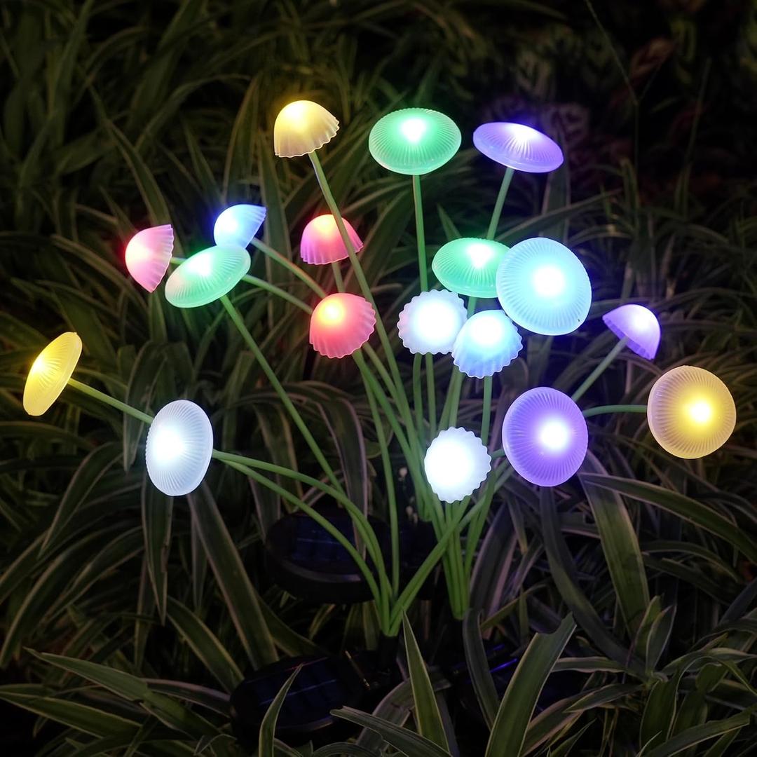 Solar Garden Lights, 4-Pack Dual Mode LED Solar Mushroom Lights, Waterproof Firefly Outdoor Decor for Yard, Patio, and Pathway  Colorful Jellyfish Ambiance