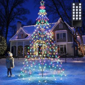Flacchi Christmas Outdoor Star String Lights - Pole Set with Remote, Multiple Lighting Modes, Timer, and Waterproof Feature (Multicolor, 10FT/404LED)