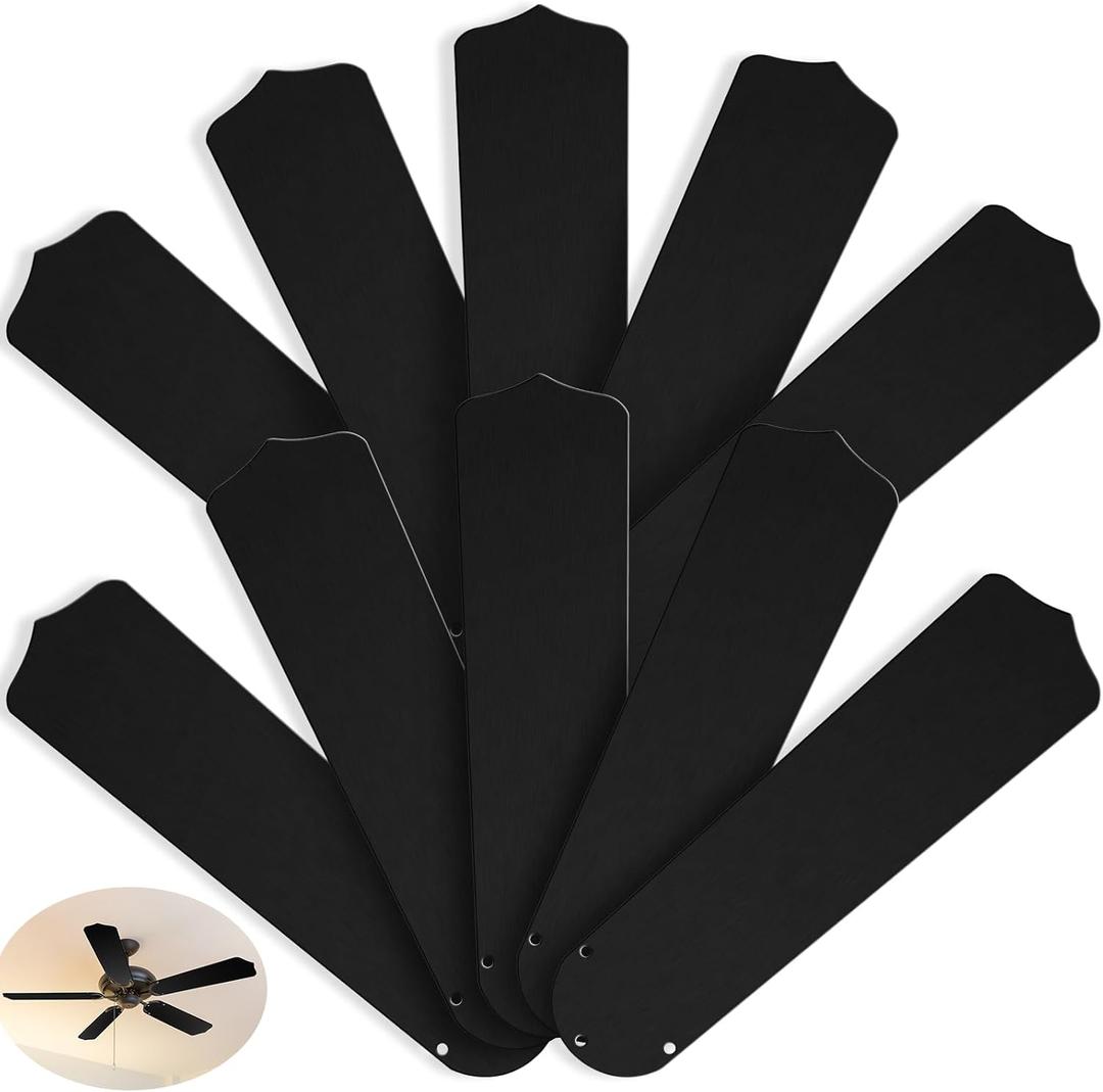 Lineshading 10 Pack 20" Replacement Fan Blades for 52" Ceiling Fan Waterproof Weatherproof Blades Replacement for Broken Substitution Replacing Indoor Summer(Black)