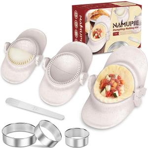7 Piece Dumpling Maker Kit - All-in-One Empanada Maker Set with Press Molds & Ring Cutters, BPA-Free Kitchen Accessories for Home Cooking, Family/Friends Fun Gift (Beige)