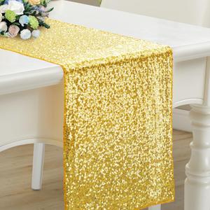 RUDONG M 1 Pack Gold Sequin Table Runner 12 x 108 Inch, Rectangle Glitter Table Runner Dining Table Centerpiece Decorations for Weddings, Banquet, Holiday, Birthday Party