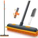 Pet Hair Removal Broom, 57.5 inches Rubber Brush Carpet Rake with Silicone Squeegee, Fur Remover Tool with Detailing Lint Comb for Cleaning Rug, Tile, Hardwood Floor (Gray Orange)