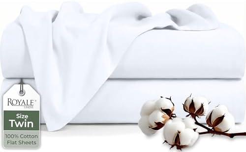 Royale Linens 100% Organic Cotton Twin 2 Pack Flat Sheet Only - Super Soft - Percale Top Sheets - Twin Flat Sheet Sold Separately - Breathable, Cool & Crisp White Sheets Only (66" x 96", White)