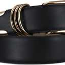 Women's Leather Belts with Gold Buckle Fashion Leather Waist Belt Elegant Ladies Belts for Jeans Dress & Casual Wear (Black)