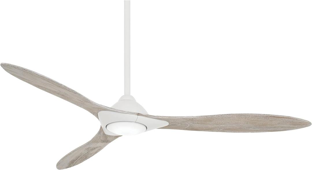 MINKA-AIRE F868L-WHF Sleek 60" 3-Blade LED Ceiling Fan in Flat White Finish with Bleached Seasoned Wood Blades and an Etched Lens, Large