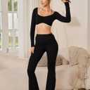 Women's Workout Crop Tops Halter Long Sleeve Backless Padded Sports Bra Gym Yoga Top T Shirts (M)