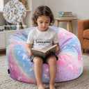 COMAX Bean Bag Chair for Kids, Toddler Beanbag Bed Unicorn, Convertible Children Bean Chair to Floor Mattress with Filler, Stuffed Child Bean Bags for Girl Boy Sleeping, Colorful Rainbow