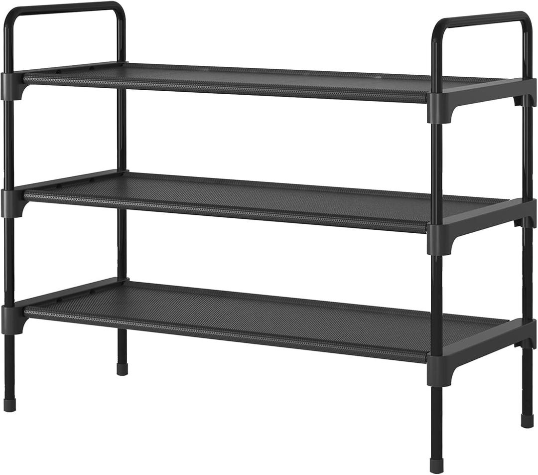 Shoe Rack for Closet, Sturdy Shoe Shelf for Entryway, Space-Saving Shoes Organizer and Storage, 27.6" x 11.8" x 22.6", Black